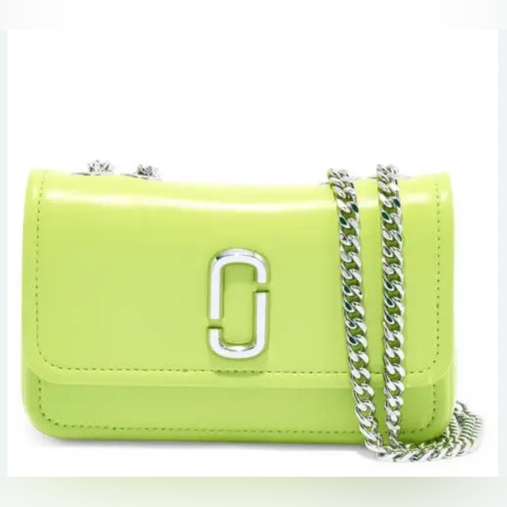 Marc Jacobs Neon Mini Green Crossbody Bag With Silver Chain